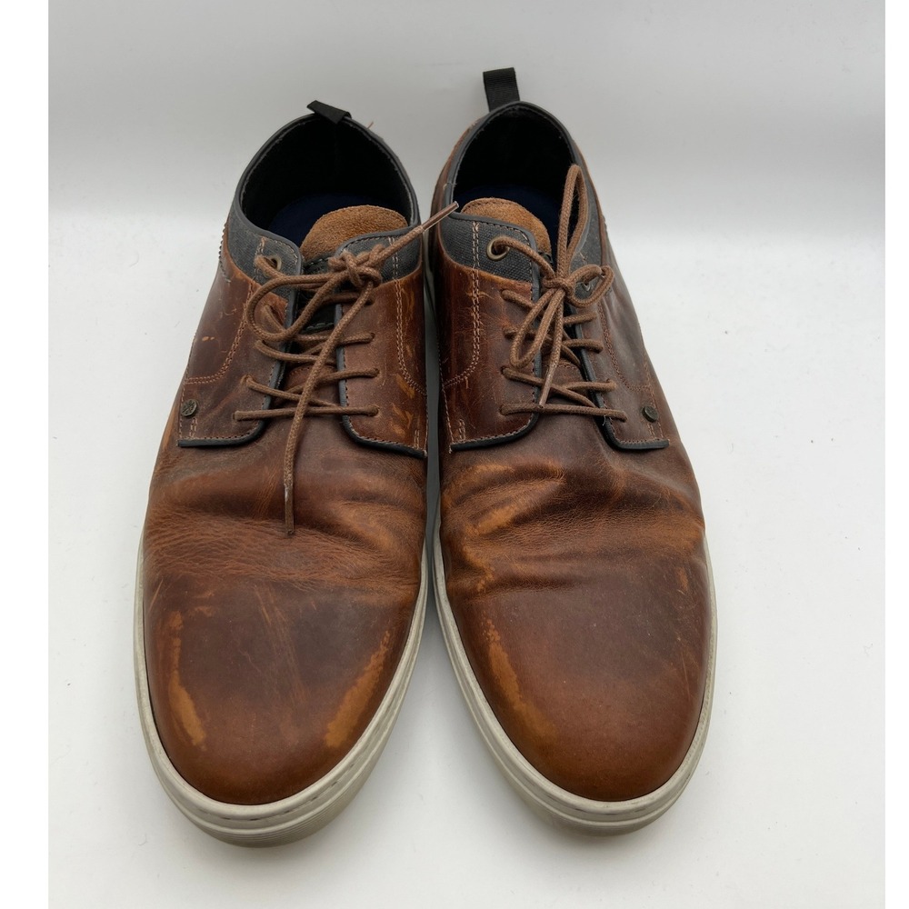 Bullboxer Pompey Brown Leather Low Top Sneakers Shoes Mens US 13 EUR 46